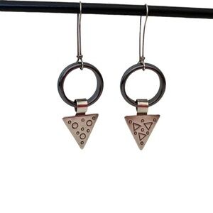 Estate Art Deco Sterling Silver Arrow Hematite Hoop Ring Drop Arrow Earrings